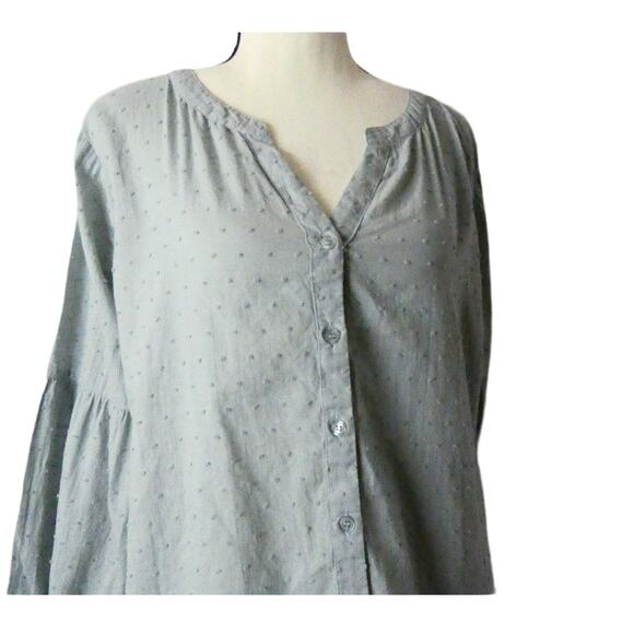 Kori America Women's Small Blouse Button Collarless Peasant Long Sleeve - Picture 6 of 7